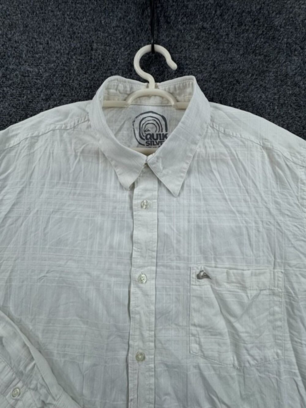 Quiksilver 2XL Point Check Cotton White Streetwear Surf Shirt Mens Pocket Skate